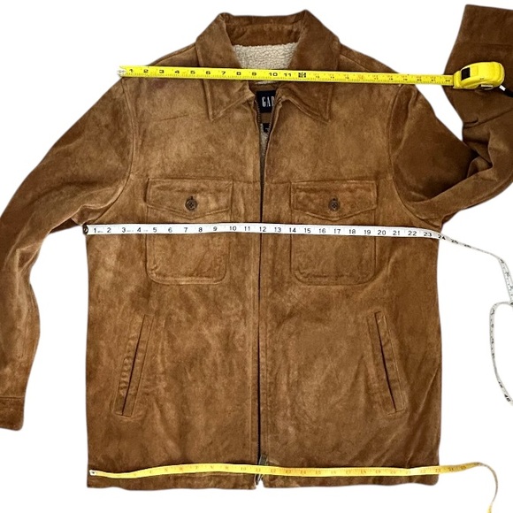 GAP‎ Men’s VINTAGE Suede Leather Jacket Sherpa Lined Camel Full Zip Pockets L - Picture 14 of 16